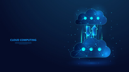 Poster - Cloud computing technology concept. Cloud storage data. Low poly wireframe style technology background.