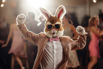 Person in rabbit costume dancing on a party