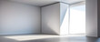 An empty white room with strong sunlight, an exhibition space. Generative Ai
