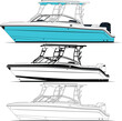 Fishing boat vector line art and one-color