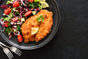 Sticker - Chicken schnitzel and vegetable salad on plate