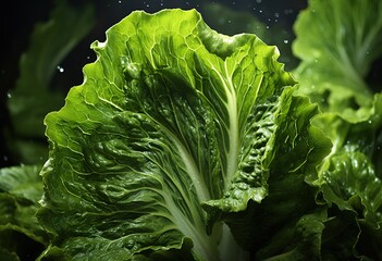 Wall Mural - Close-up of fresh green lettuce leaves with water drops - ideal ingredient for a healthy and nutritious diet