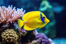 Yellow Tang Fish On Coral Reef