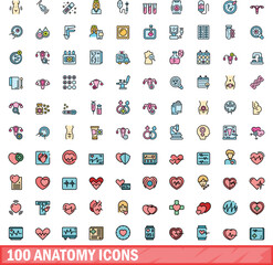 Aufkleber - 100 anatomy icons set. color line set of anatomy vector icons thin line color flat on white