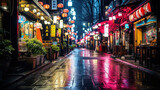 Fototapeta Uliczki - China town street at night. Illuminated stores and chinese lanterns decoration