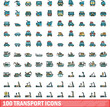 © ylivdesign - 100 transport icons set. Color line set of transport vector icons thin line color flat on white