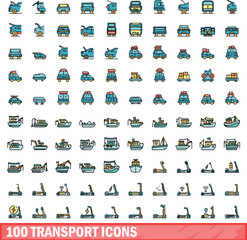 Poster - 100 transport icons set. color line set of transport vector icons thin line color flat on white