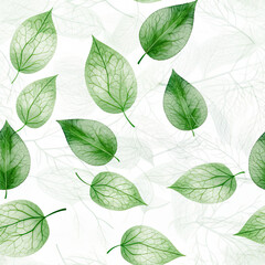 Wall Mural - Seamless pattern of green leaves.