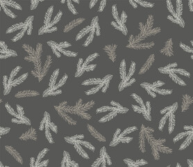 Seamless  pattern with fir branches in doodle style. Vector illustration.