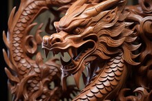 Dragon Carved Of Wood Home Decoration. Symbol Of The Year 2024 Chinese Lunar Year. Wood Carving Hobby