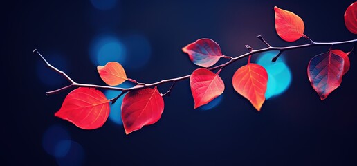 Wall Mural - close up red leaves branch with sunlight and bokeh, peaceful Autumn and fall season foliage wallpaper background, Generative Ai