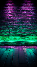 Vertical Wall Background Illuminated With Green And Violet Neon Lights
