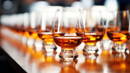 Cognac glasses on table, catering event