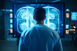 © Tetiana - Orthopedic surgeon doctor examining patient joint x-ray bone scan in radiology orthopedic hospital Generative Ai