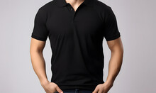 Black Polo Shirt With On A Young Man On A White Background