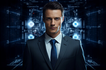 Poster - digital technologies it programmer worker in modern network space working generative ai