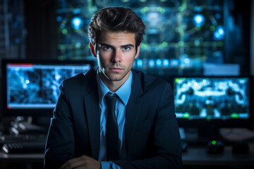 Poster - digital technologies it programmer worker in modern network space working generative ai