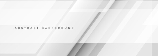 Poster - White abstract modern technology banner design. Wide 3D geometric abstract background. White and gray vector illustration