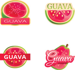 Poster - Guava fruit icons set cartoon vector. Ripe exotic fruit. Healthy nutrition