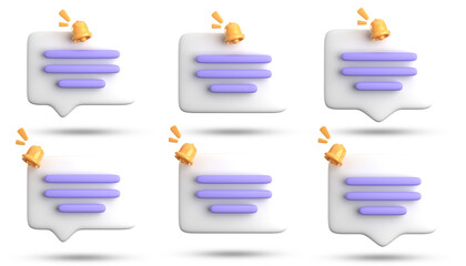 Fototapete - 3d rendering of blank speech bubble for testimonial with notification bell pack, 3D pastel icon set.