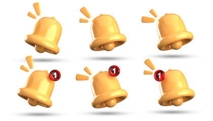 Fototapete - 3d rendering of bell notification, 3D pastel icon set.