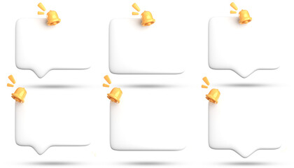 Fototapete - 3d rendering of blank speech bubble for testimonial with notification bell pack, 3D pastel icon set.