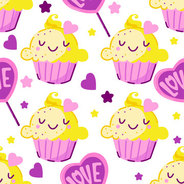 Valentine's Day Cupcake vector seamless pattern