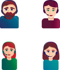 Poster - Online consultation icons set cartoon vector. Hotline operator advises customer. Customer service, call center, hotline