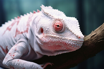Poster - A fascinating shot of an albino chameleon showcasing its ability to blend into its surroundings despite its lack of color.