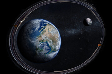 Wall Mural - earth in the outer space with beautiful moon from porthole. elements of this image furnished by nasa
