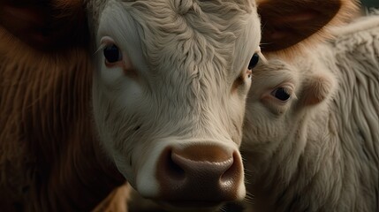 Wall Mural - Mother Cow with Her Calf: A Heartwarming Countryside Scene in a Sunlit Field