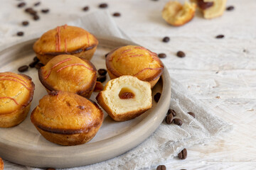 Wall Mural - Pasticciotto leccese pastry filled with egg custard cream and sour cherry jam close up