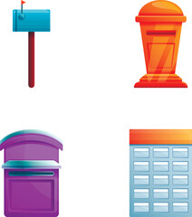 Poster - Letter box icons set cartoon vector. Letterbox, postbox, mailbox. Correspondence service for postage