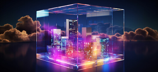 Poster - Illustrate a glass prism with a cloud of digital data inside, highlighting the idea