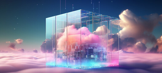 Poster - Illustrate a glass prism with a cloud of digital data inside, highlighting the idea