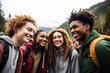 Diverse group of teenagers hiking and enjoying nature, a group of friends exploring the great outdoors, embracing an active lifestyle while bonding and creating lifelong memories