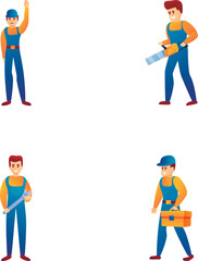Poster - Builder team icons set cartoon vector. Team of worker with tool and equipment. Repair and construction service