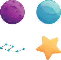Poster - Space body icons set cartoon vector. Celestial body star and planet. Astronomy science