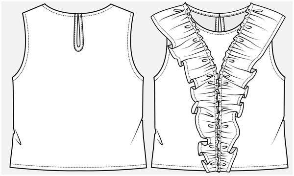 sleeveless top with frill detail designed for teen and kid girls in vector illustration file