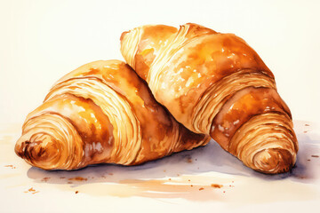 Wall Mural - Breakfast bakery bun french croissant snack pastry background fresh food bread