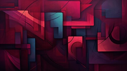 Poster - face of a woman in cubist style on red background