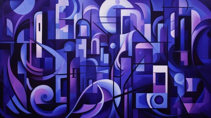 Poster - face of a woman in cubist style on purple background