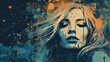 Fear emotions of the female mood represented in grunge style on a blue background with space for text and graphics