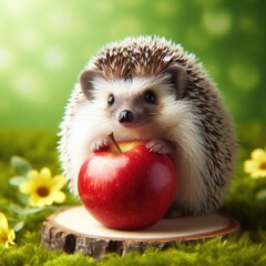 Wall Mural - hedgehog with apple
