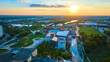 Aerial Golden Hour Cityscape with River and Amphitheater, Indianapolis
