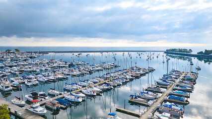 Wall Mural - Aerial View of Peaceful Marina with Boats - Milwaukee Waterfront