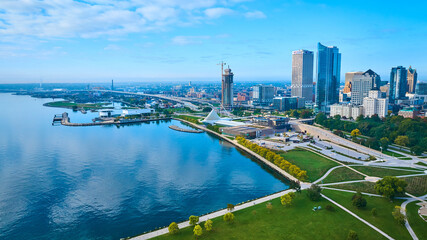 Wall Mural - Aerial Milwaukee Skyline and Waterfront Park by Lake Michigan