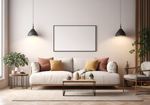 Frame Mockup, ISO A Paper Size. Living Room Poster Mockup. Interior Mockup With House White Background. Modern Interior Design. 3D Render
