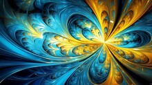 Blue And Yellow Fractals Colorful Vibrant Background