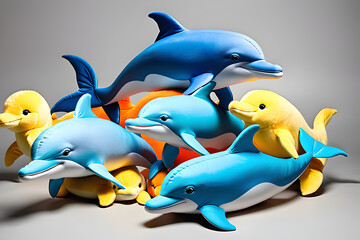Wall Mural - stuffed animal dolphin toys. colorful dolphin